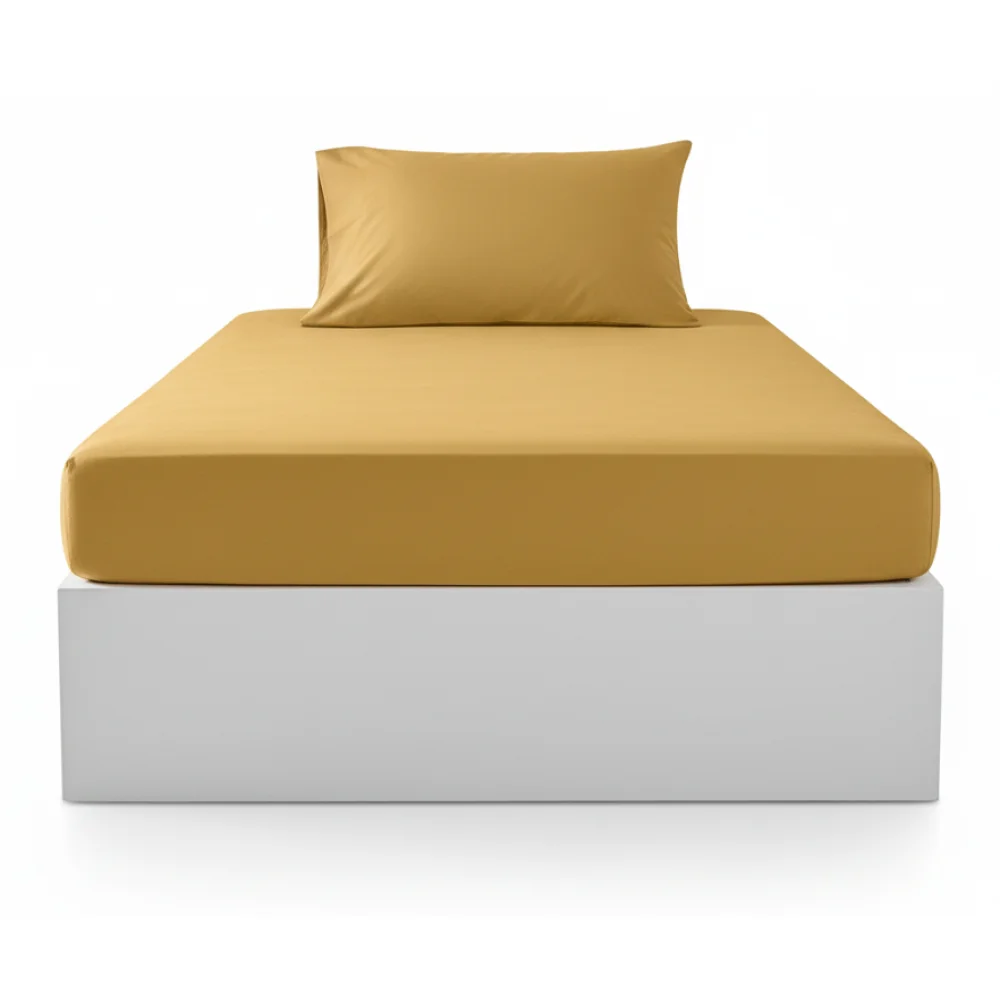 AI Generated Product Image DRAP HOUSSE 90 X 190 CM - 100% COTON - OCRE – Image 1