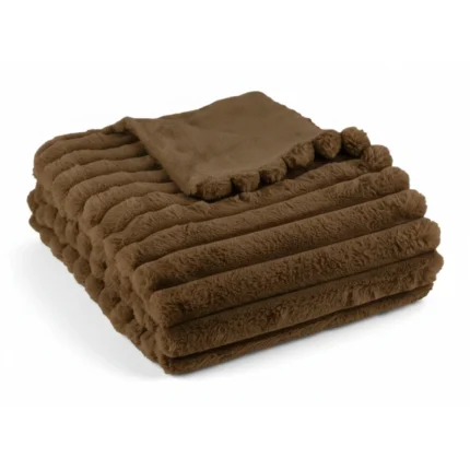 PLAID REGLISSE 130 X 180 CM - 100% POLYESTER RIBBED - MOKA