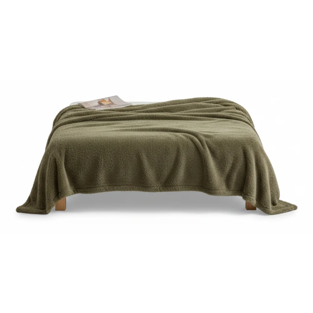 AI Generated Product Image PLAID TEDDY 130 X 180 - 100% POLYESTER - MATCHA – Image 1