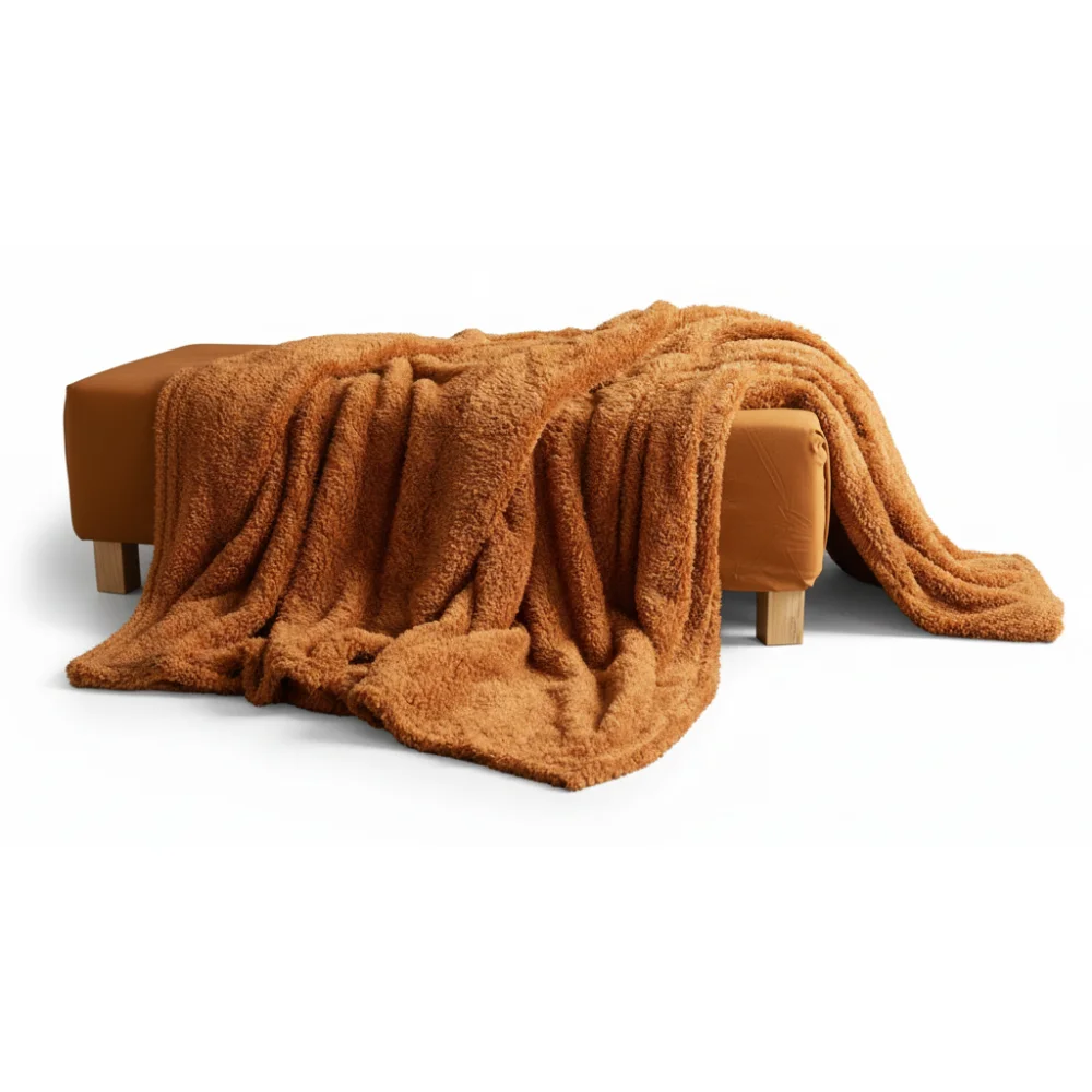 AI Generated Product Image PLAID CARAMEL 130 X 180 CM - 100% POLYESTER / TEDDY - MOKA – Image 1