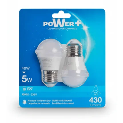 AMPOULES LED - E27 5W=40W G45 EN LOT DE 2