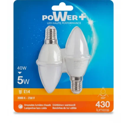 AMPOULES LED - E14 5W=40W EN LOT DE 2