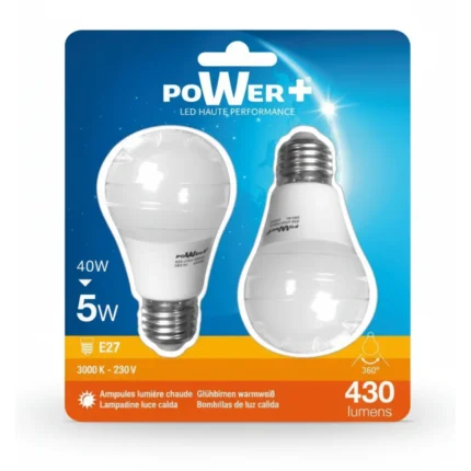 AMPOULES LED - E27 5W=40W EN LOT DE 2