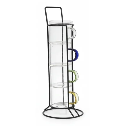 TASSES EXPRESSO - EN VERRE EN LOT DE 4 - AVEC SUPPORT