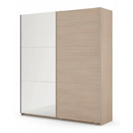 ARMOIRE 2 PORTES COULISSANTES AVEC MIROIR 148 CM  - CHÊNE