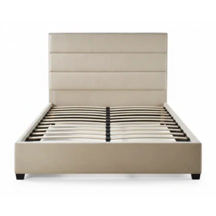 LIT + SOMMIER 160X200 CM EN TISSU - BEIGE
