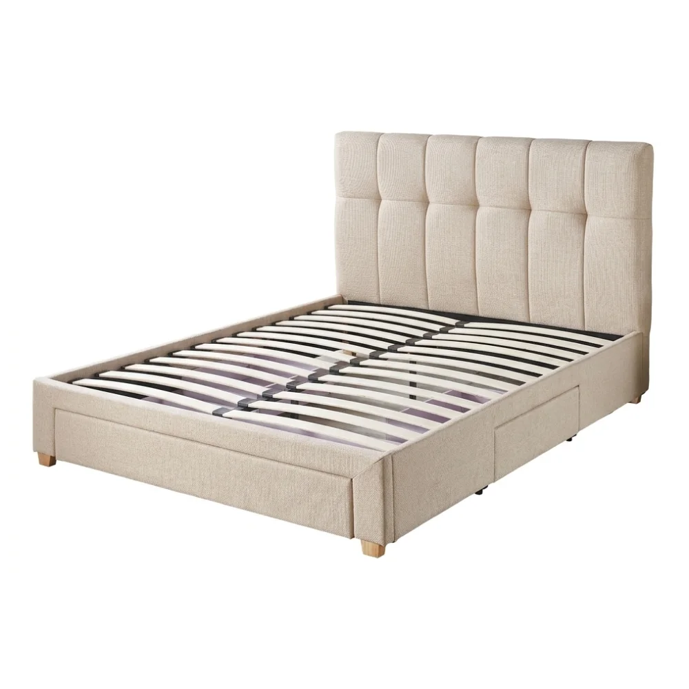 AI Generated Product Image LIT + SOMMIER + 3 TIROIRS 140X190 CM EN TISSU - BEIGE – Image 1