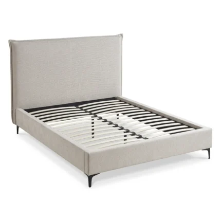 LIT + SOMMIER 160X200 CM EN TISSU - BEIGE