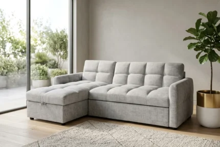 CANAPE D'ANGLE REVERSIBLE AVEC COFFRE - GRIS