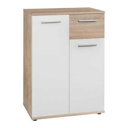 COMMODE 2 PORTES 1 TIROIR - BLANC & CHÊNE SAUVAGE