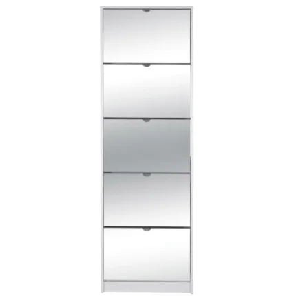 MEUBLE CHAUSSURES 5 ABATTANTS  AVEC MIROIR 58X177 CM - BLANC