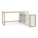 BUREAU D'ANGLE 4 NICHES / 1 TIROIR / 1 PORTE -  BLANC/ CHENE