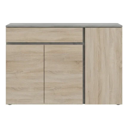 COMMODE 3 PORTES + 1 TIROIR -  CHENE & BETON