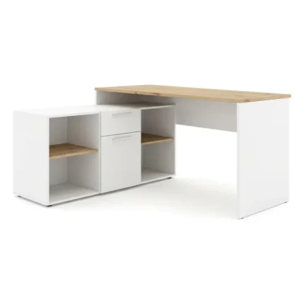 BUREAU D'ANGLE AVEC 4 NICHES ET 2 PORTES - BLANC & CHÊNE