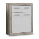 COMMODE 2 PORTES 2 TIROIRS - CHÊNE CENDRE ET BLANC