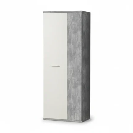 ARMOIRE CHAUSSURES 2 PORTES 5 ETAGERES - BLANC ET GRIS BETON