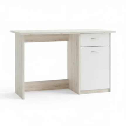 BUREAU 1 PORTE + 1 TIROIR - CHÊNE ET BLANC