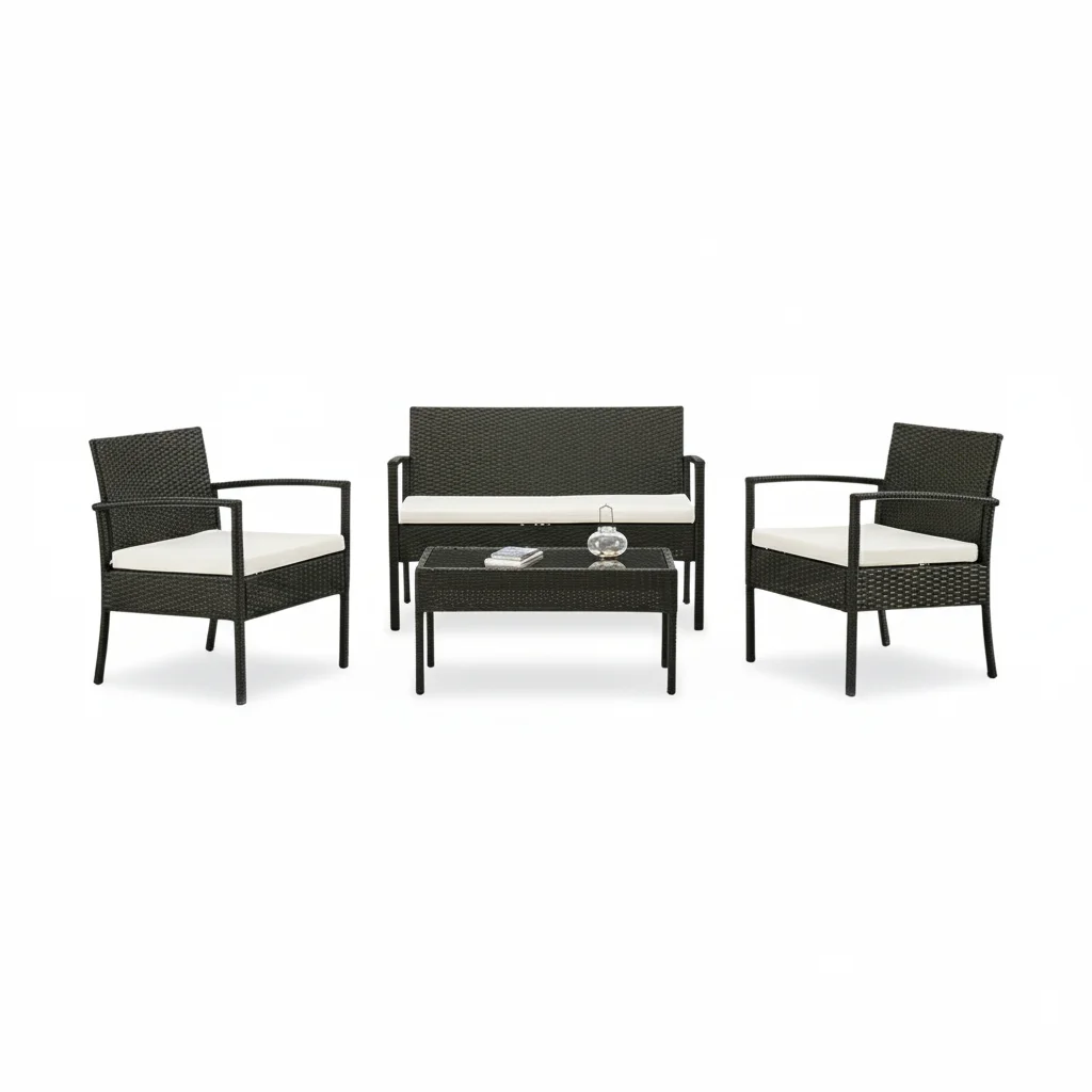 ai-product-image-54641-1767455339 CANAPE 2 PLACES + 2 FAUTEUILS + TABLE BASSE - MARRON – Image 1