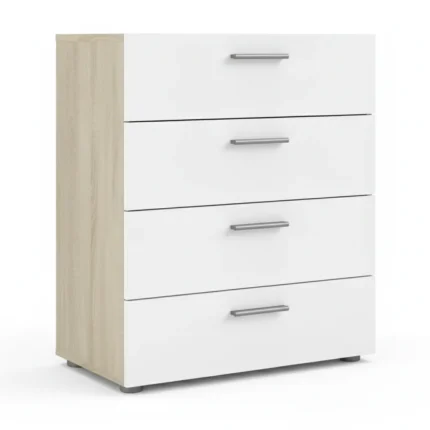 COMMODE 4 TIROIRS - BLANC ET CHÊNE