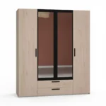 ARMOIRE 4 PORTES + 2 MIROIRS + 2 TIROIRS -  CHENE ET NOIR