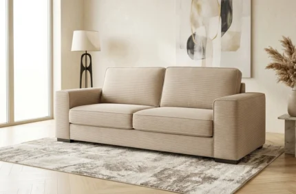 CANAPE 3 PLACES TISSU VELOURS CÔTELÉ - BEIGE