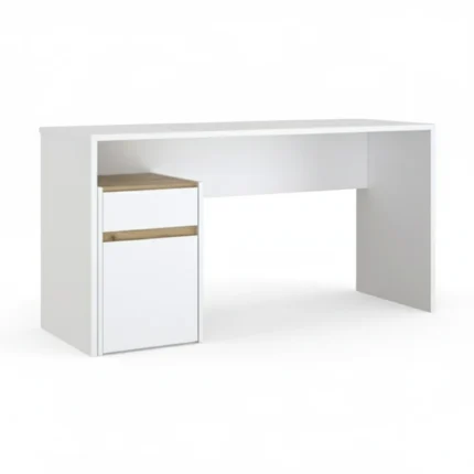 BUREAU 1 PORTE + 1 TIROIR - BLANC ET CHENE