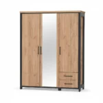 ARMOIRE 3 PORTES ET 2 TIROIRS +1 MIROIR - CHENE ET NOIR