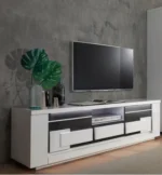 MEUBLE TV 2 PORTES + 1 TIROIR - BLANC & GRIS – Image 2