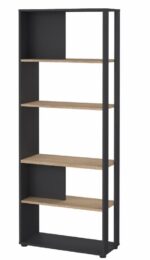 BIBLIOTHEQUE 4 ÉTAGÈRES FIXE - GRIS MAT & CHENE – Image 2