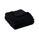 PLAID REGLISSE 130 X 180 CM - 100% POLYESTER RIBBED - MOKA – Image 2