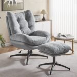 FAUTEUIL EN TISSU + REPOSE PIEDS - GRIS – Image 2