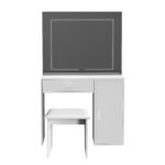 COIFFEUSE 1 TIROIR 1 PORTE AVEC MIROIR ET TABOURET - BLANC – Image 3