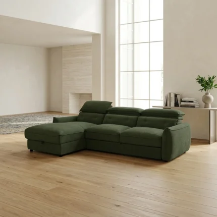 CANAPE D'ANGLE GAUCHE CONVERTIBLE EN TISSU - VERT