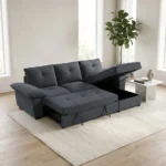 CANAPE D'ANGLE CONVERTIBLE + COFFRE  ET TIROIR LIT INCLUS - GRIS CLAIR
