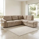 CANAPÉ D'ANGLE GAUCHE CONVERTIBLE AVEC COFFRE DE RANGEMENT - BEIGE