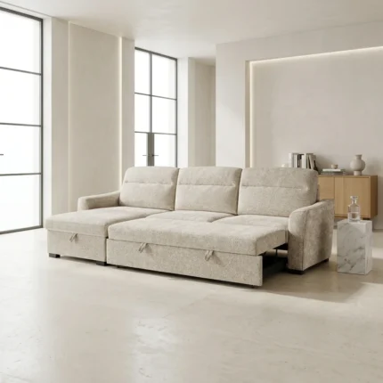CANAPÉ D'ANGLE RÉVERSIBLE AVEC COFFRE DE RANGEMENT -  BEIGE