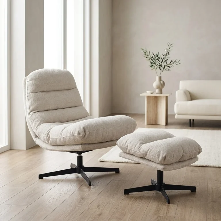 FAUTEUIL EN TISSUS + REPOSE PIEDS - BEIGE