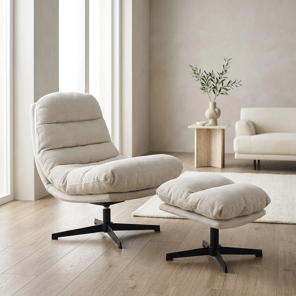 AI Generated Product Image FAUTEUIL EN TISSUS + REPOSE PIEDS - BEIGE – Image 1