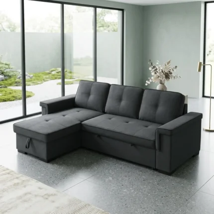 CANAPE D'ANGLE REVERSIBLE VEC PRISE EN TISSUS - GRIS FONCE