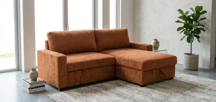 CANAPE D'ANGLE REVERSIBLE & CONVERTIBLE AVEC COFFRE - ORANGE