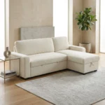 CANAPÉ D’ANGLE CONVERTIBLE EN TISSU – BEIGE