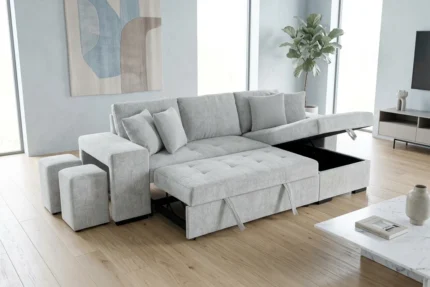 CANAPE D'ANGLE CONVERTIBLE EN TISSU  - GRIS
