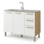 MEUBLE SOUS EVIER 2 PORTES & 3 TIROIRS -  BLANC