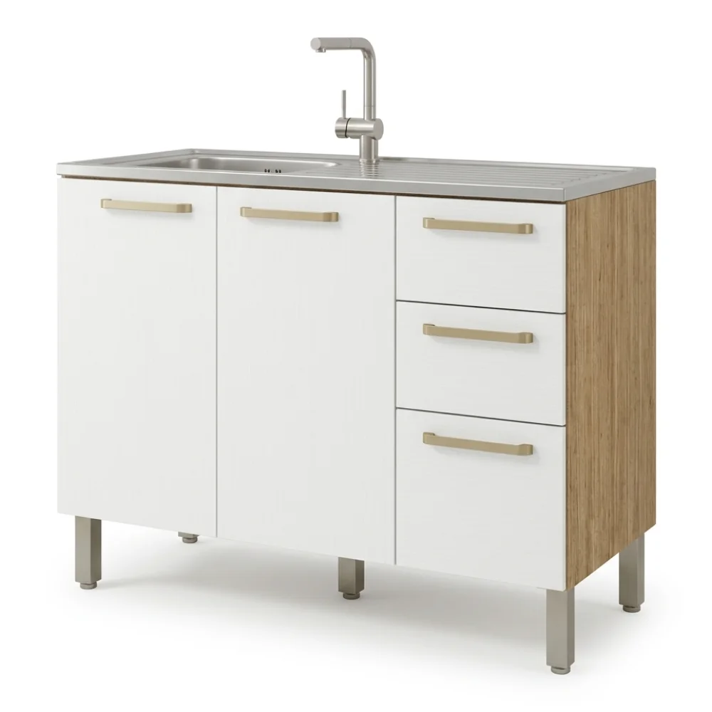 AI Generated Product Image MEUBLE SOUS EVIER 2 PORTES & 3 TIROIRS - BLANC – Image 1