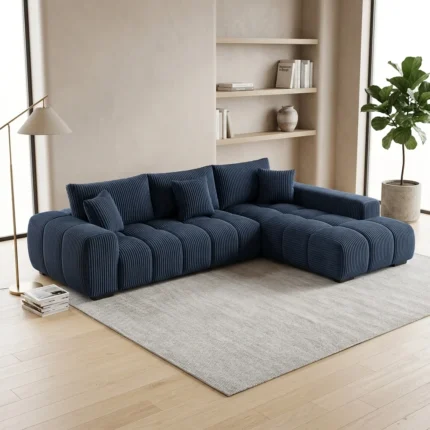 CANAPÉ D'ANGLE DROIT EN TISSU - BLEU FONCE