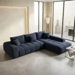 CANAPÉ D'ANGLE GAUCHE EN TISSU - BLEU FONCE