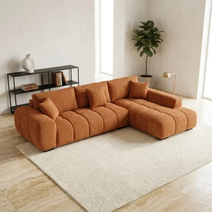 CANAPE D'ANGLE DROIT EN TISSUS - ROUILLE