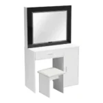 COIFFEUSE 1 TIROIR 1 PORTE AVEC MIROIR ET TABOURET - BLANC