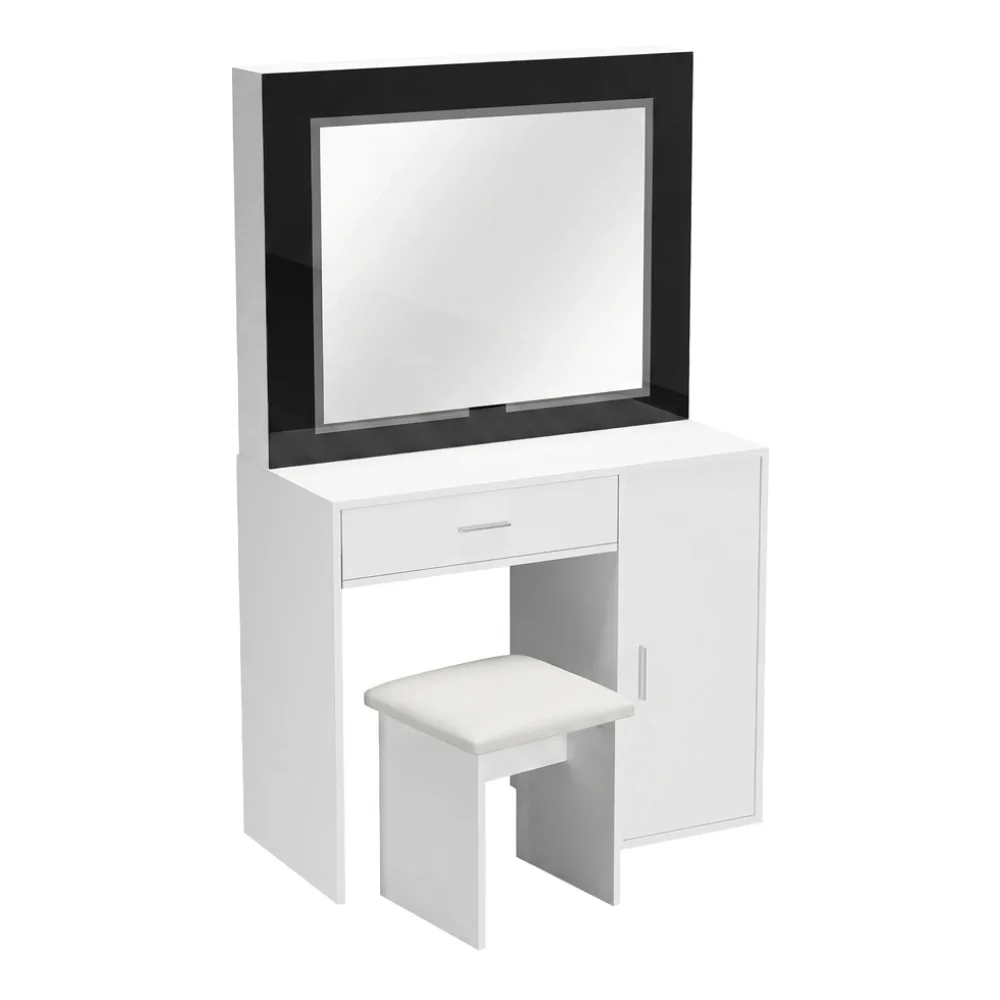 AI Generated Product Image COIFFEUSE 1 TIROIR 1 PORTE AVEC MIROIR ET TABOURET - BLANC – Image 1