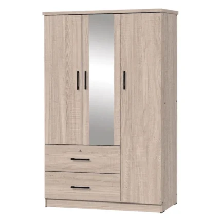 ARMOIRE 3 PORTES + 2 TIROIRS ET 1 MIROIR - CHENE